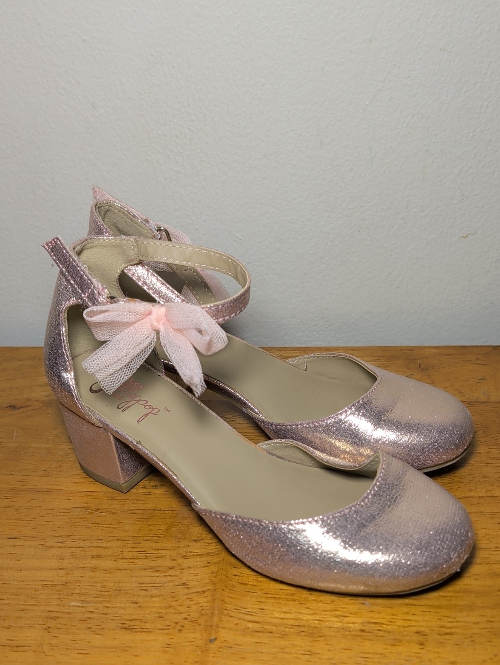 Jellypop Kids Salfina Pink Glitter Shoes with Bow Strap Low Heel Girls Size 2